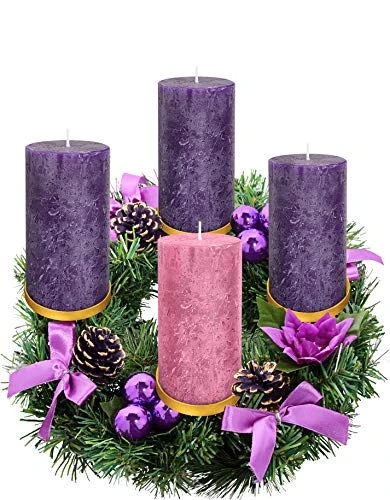 Purple Ribbon Advent Wreath Ring Candle Holder For Pillar Advent Candles - Large Size - Christmas Advent Wreaths Candleholder Stand - Advent Candle Decor - Advent Gifts 4 Purple Ribbon Advent Wreath Ring Candle Holder For Pillar Advent Candles - Large Size - Christmas Advent Wreaths Candleholder Stand - Advent Candle Decor - Advent Gifts - Image 4