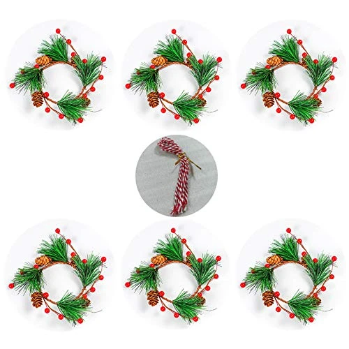6pcs Christmas Candle Wreaths Rings, Red Berry Pine Wreath With Pine Cones For Pillar Candle Rustic Wedding Centerpiece And Christmas Holiday Table Decoration 1 6pcs Christmas Candle Wreaths Rings, Red Berry Pine Wreath With Pine Cones For Pillar Candle Rustic Wedding Centerpiece And Christmas Holiday Table Decoration