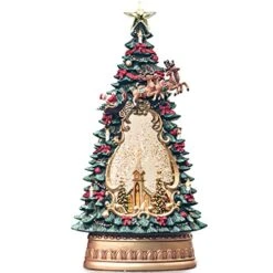 SUNFACE Christmas Trees Figurine Church Scene Snow Globe With Swirling Glitter – Music