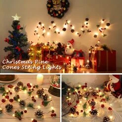 Christmas Garland With Lights,Pine Cone Red Berry Bells Garland String Lights, 10 Ft 30 LED Lights, Indoor Christmas Decorations For Home And Fireplace Mantel Decor, Christmas Tree Decor -Department 56 Shop 51NgF1nfQ7L