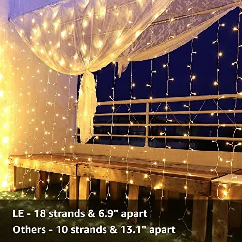 Lighting EVER Curtain Lights, 306 LED 10×10 Ft High Density Plug In Window Hanging Fairy String Lights For Wedding Party Backdrop Gazebo, Twinkle Lights For Bedroom Wall (18 Strings, 6.9" Apart) 2 Lighting EVER Curtain Lights, 306 LED 10×10 Ft High Density Plug In Window Hanging Fairy String Lights For Wedding Party Backdrop Gazebo, Twinkle Lights For Bedroom Wall (18 Strings, 6.9" Apart) - Image 2