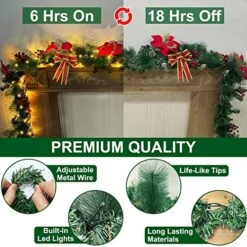 9 Ft Prelit Christmas Garland Decorations With 100 Lights Timer 5 Poinsettias 8 Modes 4 Xmas Balls 18 Pinecones Needles 198 Red Berries Battery Operated Christmas Decoration Indoor Home -Department 56 Shop 51OfegdtOWL