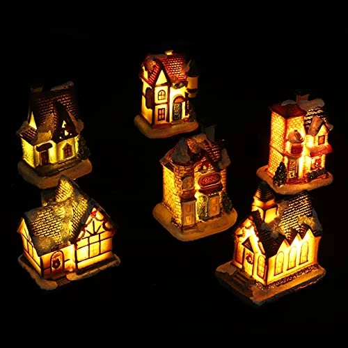 ABOOFAN 6Pcs Christmas Village Sets LED Lighted Christmas Village Houses Pre- Lit Tiny Resin Collectible Building DIY Christmas Doll Figurine Holiday Christmas Tree Ornaments 1 ABOOFAN 6Pcs Christmas Village Sets LED Lighted Christmas Village Houses Pre- Lit Tiny Resin Collectible Building DIY Christmas Doll Figurine Holiday Christmas Tree Ornaments