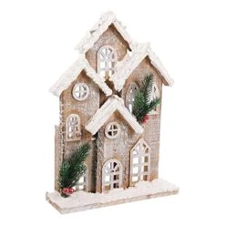 WINOMO Winter Village LED Light Christmas Wood House Lighted Church Santas Wonderland House For Home Desk Decor (No Battery)