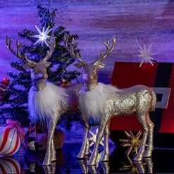Ornativity Gold Glitter Christmas Reindeer - Holiday Party Deer Figurine Statues Dinner Tabletop Decorations Centerpiece - Pack Of 2 -Department 56 Shop 51PGZn4D2SL