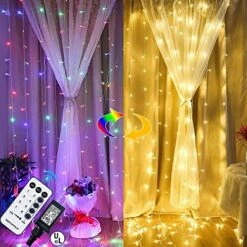 MAGGIFT 304 LED Curtain String Lights, 9.8 X 9.8 Ft, 8 Modes Plug In Fairy String Light With Remote Control, Christmas, Backdrop For Indoor Outdoor Bedroom Window Wedding Party Decoration, Warm White -Department 56 Shop 51PY0onb8VL. AC