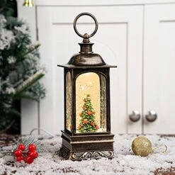 10'' Lighted Christmas Tree Cardinals Snow Globe Water Lantern With Swirling Glitter Decoration For Christmas Home, Living Room, Battery Operated Or USB Powered -Department 56 Shop 51Pbadz30hL