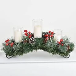 Woofty 18.5 Inch Christmas Candle Holder Centerpiece, Pine Cones And Red Berry Table Centerpiece With 3 Candle Holders Table Accent Centerpiece For Festival Home Decoration -Department 56 Shop 51PquuxcYSL