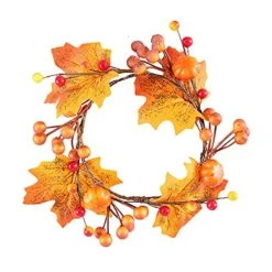 UUHUKP 6 Pack Christmas Candle Ring, 8.7 Inch Mini Berries Holder Stand Garland With Pumpkin And Maple Leaf For Home Party Halloween Xmas Wedding Decoration, Orange (210609XU05-HS6-10509-1852280341) -Department 56 Shop 51PxEus6eLS 1