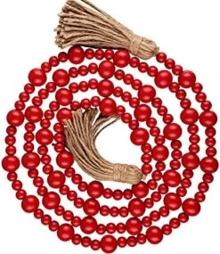Christmas Wood Bead Garlands With Tassels Farmhouse Rustic Country Boho Decorations Natural Wall Hanging Vase Handle Door Prayer Beads For Xmas Tiered Tray Decor (Wood Color, 7.9 Feet) -Department 56 Shop 51PzT8iqyDL. AC