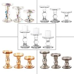 BTGLLAS 3-Piece Set Of Glass Candlestick, Crystal Candlestick Holder Holder And Conical Candle, Christmas Candle Holder Decoration, Family Living Room Wedding Candle Holder (7 Colour) -Department 56 Shop 51QHChjDz9L