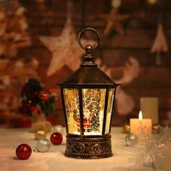 Christmas Lantern-Snow Globe,Water Lantern With Music And Santa Claus-USB Or Battery-Powered Christmas Lanterns, Rotating Flashing Lanterns, Christmas Decorations（Santa Claus） -Department 56 Shop 51QNikanM5L