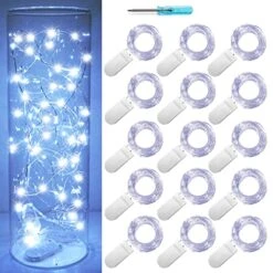 SmilingTown Fairy Lights Battery Operated 15 Pack 7.2ft 20 LED Starry Firefly Silver Wire String Lights For Wedding Christmas Halloween Party Jar Table Centerpiece Decoration (Cool White)