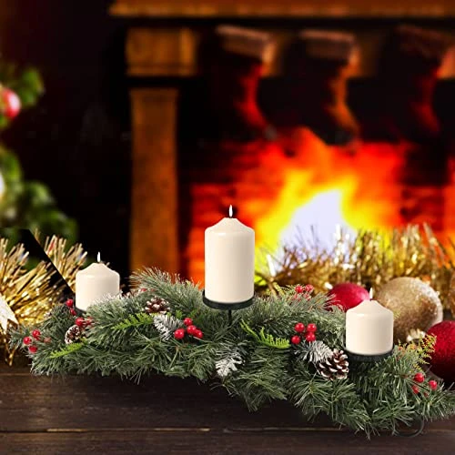 Christmas Candle Holder, 30" Abundant Table Centerpiece W/ 3 Candle Trays, Artificial Decor W/ 68 Pine Needles, 8 Cones, 10 Strings Of Red Cherry & Snowy Leaves, Foldable For Storage 3 Christmas Candle Holder, 30" Abundant Table Centerpiece W/ 3 Candle Trays, Artificial Decor W/ 68 Pine Needles, 8 Cones, 10 Strings Of Red Cherry & Snowy Leaves, Foldable For Storage - Image 3