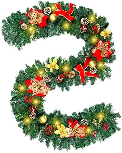 Joyhalo 2 Pack Christmas Poinsettia Garland With Lights - Battery Operated Red Berries And Holly Leaves Prelit Garland For Mantle Fireplace Table Indoor Outdoor Lighted Garland Chritsmas Decor 8 Joyhalo 2 Pack Christmas Poinsettia Garland With Lights - Battery Operated Red Berries And Holly Leaves Prelit Garland For Mantle Fireplace Table Indoor Outdoor Lighted Garland Chritsmas Decor - Image 8