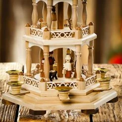 German Christmas Decoration Pyramid - 18 Inches - Wood Nativity Scene Set-Under The Christmas Tree - Table Top Holiday Decor - 3 Tiers Carousel- 6 Candle Holders - German Design. -Department 56 Shop 51Qax5u51wL