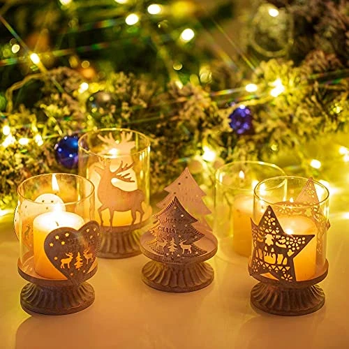 Sziqiqi Vintage Antique Pillar Candle Holders Set Of 2, Small Distressed Hurricane Candlestick Candle Holders Prefer Centerpieces For Christmas Table Mantle Fireplace Decoration 2 Sziqiqi Vintage Antique Pillar Candle Holders Set Of 2, Small Distressed Hurricane Candlestick Candle Holders Prefer Centerpieces For Christmas Table Mantle Fireplace Decoration - Image 2