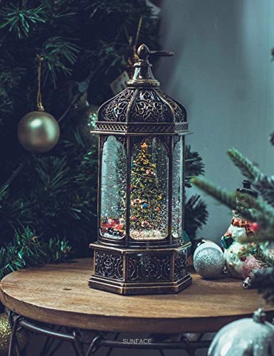 Christmas Snow Globe Lantern 11",USB & Battery Operated Lighted Swirling Glitter Water Lantern With Timer For Christma Home Decoration (Trees) 5 Christmas Snow Globe Lantern 11",USB & Battery Operated Lighted Swirling Glitter Water Lantern With Timer For Christma Home Decoration (Trees) - Image 5