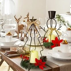 MorTime Set Of 2 Christmas LED Candle Lantern Lights, Metal Christmas Tree & Snowman With LED Candle Berries Pinecones For Christmas Decorations -Department 56 Shop 51Qqjad9E1L