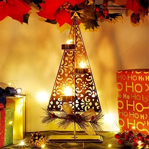 Winemana Tea Light Candle Holders, Christmas Decoration Xmas Tree Metal Tealights Candleholder With Pinecones, Christmas Tabletop Centerpieces For Home Kitchen Fireplace Mantle Holiday Party Decor 6 Winemana Tea Light Candle Holders, Christmas Decoration Xmas Tree Metal Tealights Candleholder With Pinecones, Christmas Tabletop Centerpieces For Home Kitchen Fireplace Mantle Holiday Party Decor - Image 6