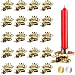 BRUBAKER 20 Pack Tree Candle Holders For Christmas Tree - Gold - Traditional Vintage Candle Holders With Clip