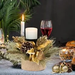 TWINCODECOR Christmas Décor Candle Holder – Xmas Themed Candle Holder Pine Cones And Red Berry Table Centerpiece With 1 Candle Holders For Festival Home Decoration 15" X 15" X 10"(Exclude Candles) -Department 56 Shop 51RGr2BXDzL. AC