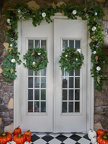 Party Joy 8.8FT Artificial Eucalyptus Garland With White Pumpkins For Fall Decor, Plaid Pumpkins Pinecones Berries Fall Decorations For Home, Wedding Thanksgiving Table Runner Farmhouse Decor 3 Party Joy 8.8FT Artificial Eucalyptus Garland With White Pumpkins For Fall Decor, Plaid Pumpkins Pinecones Berries Fall Decorations For Home, Wedding Thanksgiving Table Runner Farmhouse Decor - Image 3