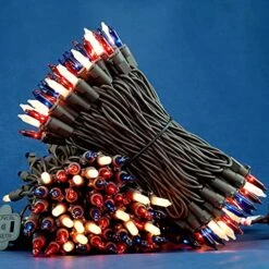 SWEET SHINE Red White & Blue Christmas Lights, 200 Lights 66 Ft Brown Wires, Pack Of 2 Strands 100 Count UL Listed Patriotic String Light (Red, White & Blue) 12 SWEET SHINE Red White & Blue Christmas Lights, 200 Lights 66 Ft Brown Wires, Pack Of 2 Strands 100 Count UL Listed Patriotic String Light (Red, White & Blue) -Department 56 Shop 51Rq694SXLS