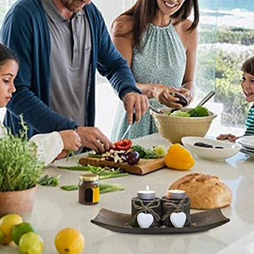 Fovasen Shabby Chic Tea Light Candle Holders, Romantic Valentines Christmas Decor Rustic Candle Holder Set Wooden Votive Candlestick With Tray And Rocks For Coffee Dining Table Center Decor-Set Of 2 4 Fovasen Shabby Chic Tea Light Candle Holders, Romantic Valentines Christmas Decor Rustic Candle Holder Set Wooden Votive Candlestick With Tray And Rocks For Coffee Dining Table Center Decor-Set Of 2 - Image 4