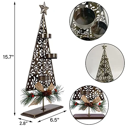 Winemana Tea Light Candle Holders, Christmas Decoration Xmas Tree Metal Tealights Candleholder With Pinecones, Christmas Tabletop Centerpieces For Home Kitchen Fireplace Mantle Holiday Party Decor 2 Winemana Tea Light Candle Holders, Christmas Decoration Xmas Tree Metal Tealights Candleholder With Pinecones, Christmas Tabletop Centerpieces For Home Kitchen Fireplace Mantle Holiday Party Decor - Image 2