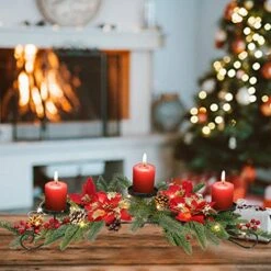 HO2NLE Christmas Poinsettia Centerpiece With 3 Candle Holders 29.5inch Christmas Table Decorations Candle Holder Centerpiece With Lights Xmas Tabletop Candleabrum For Home Fireplace Mantel Party -Department 56 Shop 51TWgqVIFxL