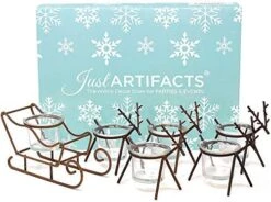 Just Artifacts 1pc Sleigh And 5pc Reindeer Tea Light Candle Holders (6pcs Kit, Silver) - Festive Holiday Décor For Christmas -Department 56 Shop 51TqHjpZxqL. AC