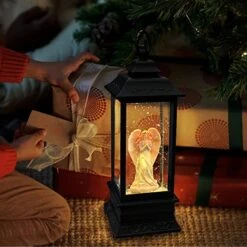 YUROZAC Musical Snow Globe Lantern With Timer, Lighted USB Lined/Battery Operated Swirling Singing Water Glittering Lantern, Snow Globes Lantern For Adults And Kids Christmas Decoration- Angel -Department 56 Shop 51TrT16R3sL