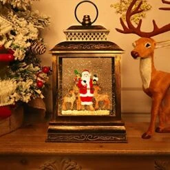 TURNMEON Musical Lighted Water Lantern Christmas Snow Globe Decorations Santa Elk With Timer 8 Songs Swirling Glitter Snow Globe Lantern USB Or Battery Operated Christmas Decorations Home Indoor Gifts