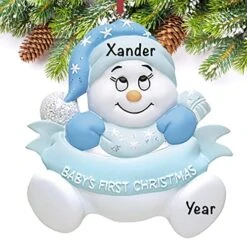 Baby's First Christmas Ornament 2022 – Polyresin Blue Snow Baby Ornaments For Christmas Tree – Baby Boy First Christmas Ornament – Personalized Baby Gifts For Newborn Boys