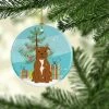 Caroline's Treasures Merry Christmas Tree Staffordshire Bull Terrier Brown Ceramic Ornament Christmas Tree Hanging Decorations For Home Christmas Holiday, Party, Gift, 3 In, Multicolor