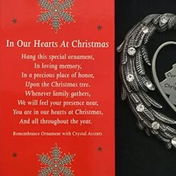 BANBERRY DESIGNS Memorial Remembrance Ornament - 'in Our Hearts At Christmas' - Pewter Heart Shaped Angel Wings With Jewels - In Loving Memory - Gift/Storage Bag Included