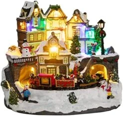 MUMTOP Christmas Village House Decoration, Colourful LED Lights Light Up Bell Tower And Buildings, Rotating Christmas Trees And Railway Train, Music Rendering Atmosphere -Department 56 Shop 51UGVzeC1cL. AC