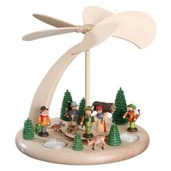 Seiffener Volkskunst German Christmas Pyramid Forest People, 1-tier, Height 25 Cm / 10 Inch, Natural, Original Erzgebirge By
