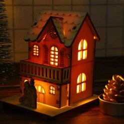 NUOBESTY 2pcs LED Light Up Wooden Christmas House Village Decorations Christmas Table Centerpieces -Department 56 Shop 51UVFNCPopL