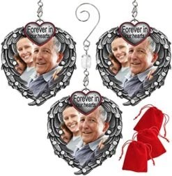 Forever In Our Hearts Christmas Ornament - Silver Heart Ornaments With Heart Shaped Angel Wings - Hanging Memorial Ornament - In Memory Christmas Ornament - 6 Pack - Gift/Storage Bag Included -Department 56 Shop 51UrvaaC L. AC