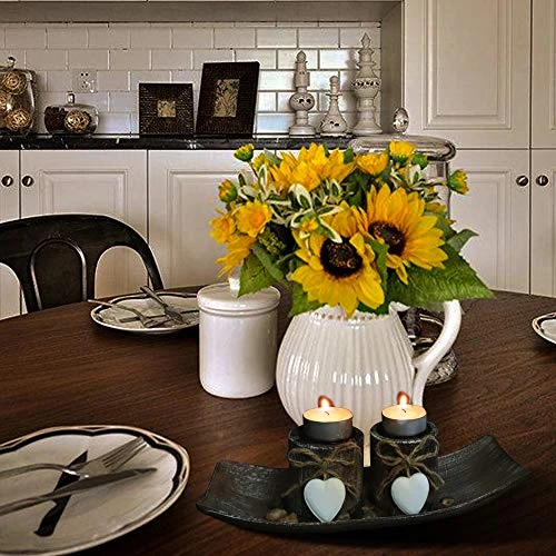 Fovasen Shabby Chic Tea Light Candle Holders, Romantic Valentines Christmas Decor Rustic Candle Holder Set Wooden Votive Candlestick With Tray And Rocks For Coffee Dining Table Center Decor-Set Of 2 2 Fovasen Shabby Chic Tea Light Candle Holders, Romantic Valentines Christmas Decor Rustic Candle Holder Set Wooden Votive Candlestick With Tray And Rocks For Coffee Dining Table Center Decor-Set Of 2 - Image 2