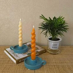 Kendiis Candle Holder Ceramic Candlestick Holder, Set Of 2, Candlelight Stand For Spell Candles, Taper Candles, And Incense, Halloween Christmas Room Decoration Display (Blue) -Department 56 Shop 51UvZSmQ FL. AC