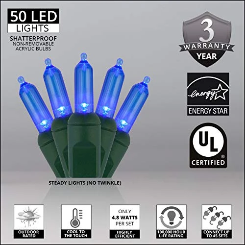 50 T5 Blue Christmas Tree Lights, 25.5' LED Christmas Lights Mini Lights Indoor-Outdoor Christmas String Lights Holiday Lights 2 50 T5 Blue Christmas Tree Lights, 25.5' LED Christmas Lights Mini Lights Indoor-Outdoor Christmas String Lights Holiday Lights - Image 2