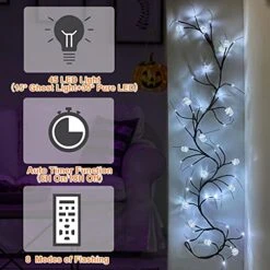 TURNMEON 6 Feet 45 LED Willow Vine Twig Halloween Lights Decorations With Timer 15 Ghost Lights And 30 LED 8 Modes Waterproof Battery Operated Branches Garland For Wall Bedroom Living Room Fireplace -Department 56 Shop 51V1vgCCwcL