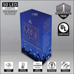 Kringle Traditions Blue LED Christmas Mini String Light Set, 50 Lights, 17 Ft Indoor/Outdoor Blue Christmas Lights Decorations Blue LED Christmas Lights Outdoor Christmas String Lights, 4" Spacing