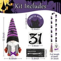 SURCVIO Halloween Tiered Tray Decorations, Halloween Home Decor Including Haunted House Wooden Signs, Cute Gnomes Plush And Bead Garland, Halloween Decorations Indoor For Home Table Room Party -Department 56 Shop 51VcRscBttL