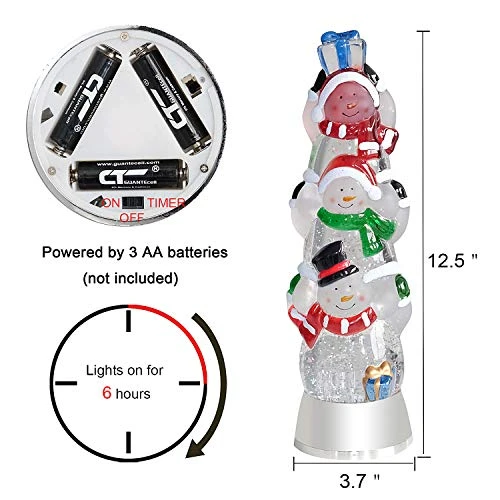 Wondise Lighted Snow Globe Lamp With 6 Hour Timer, Color Changing Battery Operated Snow Globe Lantern Glitter Swirling Christmas Decoration(3-Tiers Snowman, 3.7 X 12.5 Inches) 7 Wondise Lighted Snow Globe Lamp With 6 Hour Timer, Color Changing Battery Operated Snow Globe Lantern Glitter Swirling Christmas Decoration(3-Tiers Snowman, 3.7 X 12.5 Inches) - Image 7