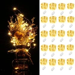 20 Pack 5ft 30 LED Fairy Lights Battery Operated String Lights - Ideal For Wedding Centerpieces,Table Decor,Crafts,Mason Jars,and Christmas Decorations - Silver Wire,Firefly Mini Lights - Warm White