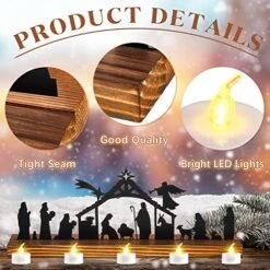 Suclain Inch Nativity Sets Christmas Indoor Nativity Scene Light Holder Metal Nativity Scene Wood Stand Rustic Wooden Nativity Decoration 5 Pcs Led Candles Christmas Metal Sign Candle Holders Gold -Department 56 Shop 51X5qWGwOOL